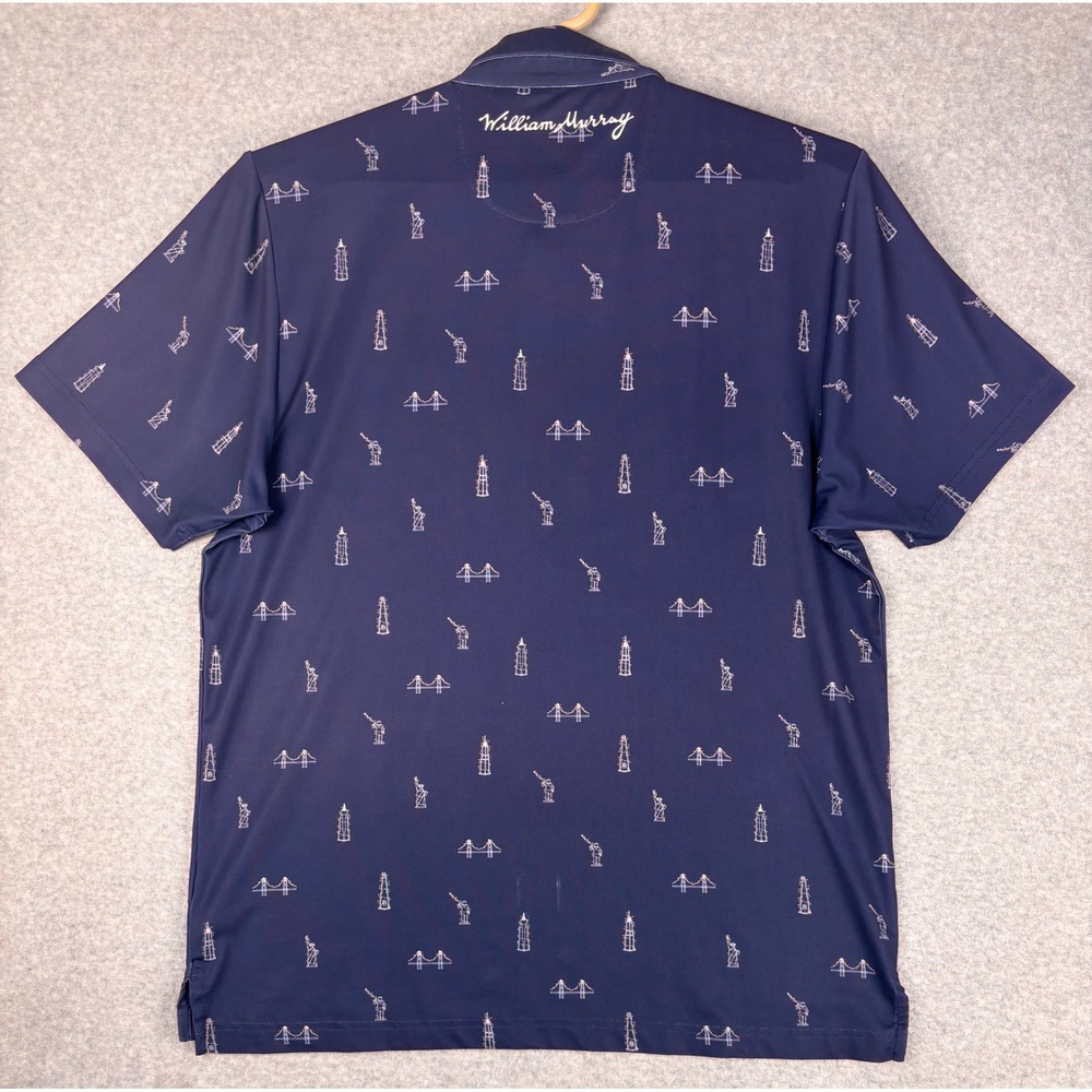 William Murray Golf Polo Mens Medium Blue Holiday Landmark Print Christmas Shirt - Picture 4 of 6